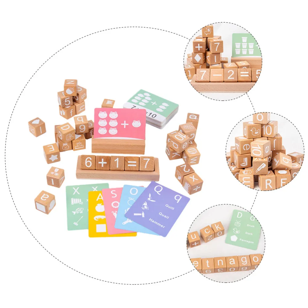 1 Set of Wooden Digital Building Blocks Stacking Toys for Baby (Light Brown)