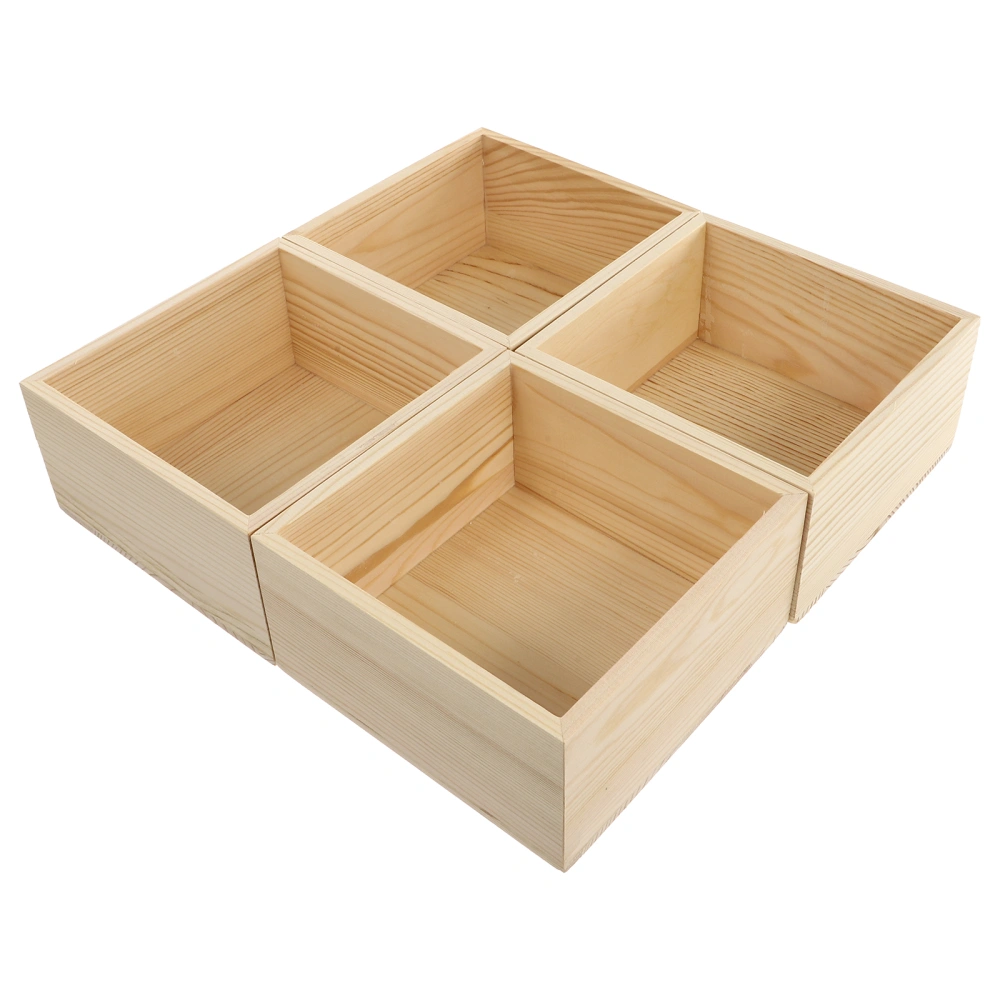 4Pcs DIY Gift Wrapping Boxes Wooden Storage Boxes Without Lid Storage Containers