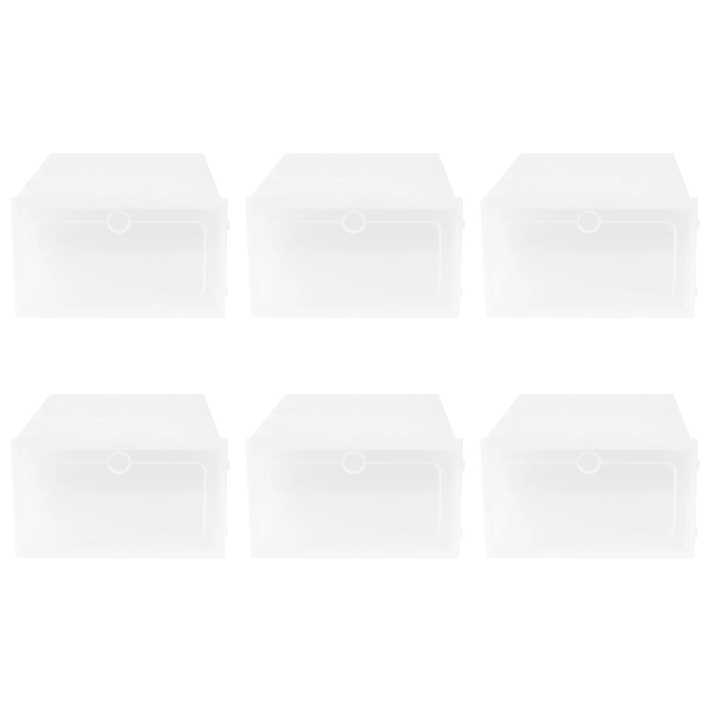 6PCS Thicken Shoes Box Transparent Stackable Shoes Storage Box Plastic Shoe Container - Size S (White)