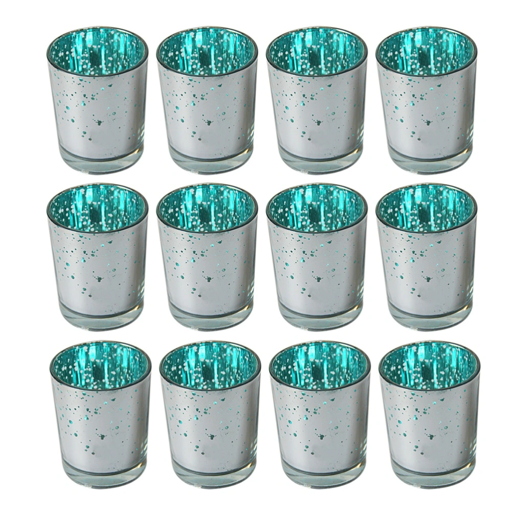 12 Pcs Glass Candle Holder Plating Spot Glass Tealight Holder DIY Candle Empty Cup Aromatherapy Tealight Candle Holder for Weddings Parties Banquet (Blue)