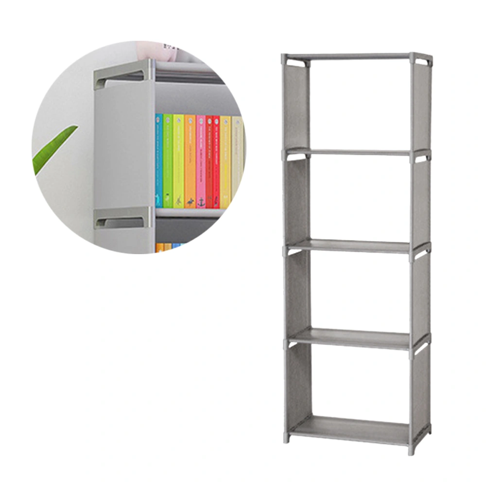 Bookshelf Shelf Rack Storage Rack Magazine Rack Bookcase Shelving Display Shelves Storage Unit PP and Non-woven Fabric Shelf (Five-story Silver Gray)