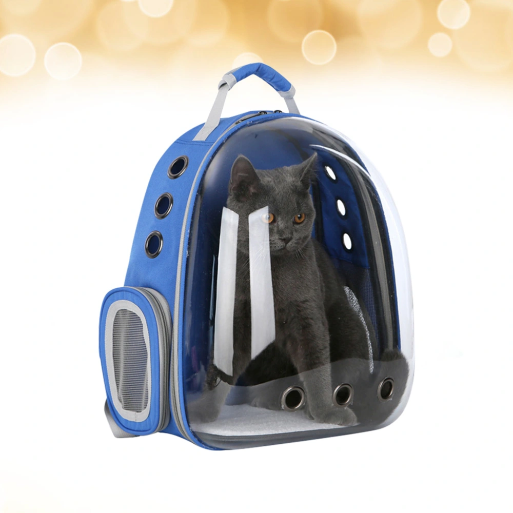 PVC Outdoor Dog Backpack Space Capsule Design Air Permeable Bag with 9 Holes for Dogs Cats (Blue)