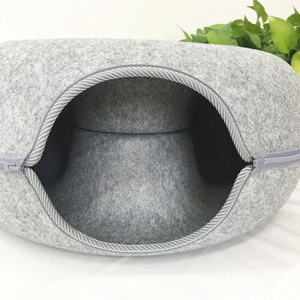 Cat Sleeping Bag Felt Bed Sleeping Bag Zipper Donut Shape Warm Pet House Nest Pet House 60x60x27cm (Light Gray)