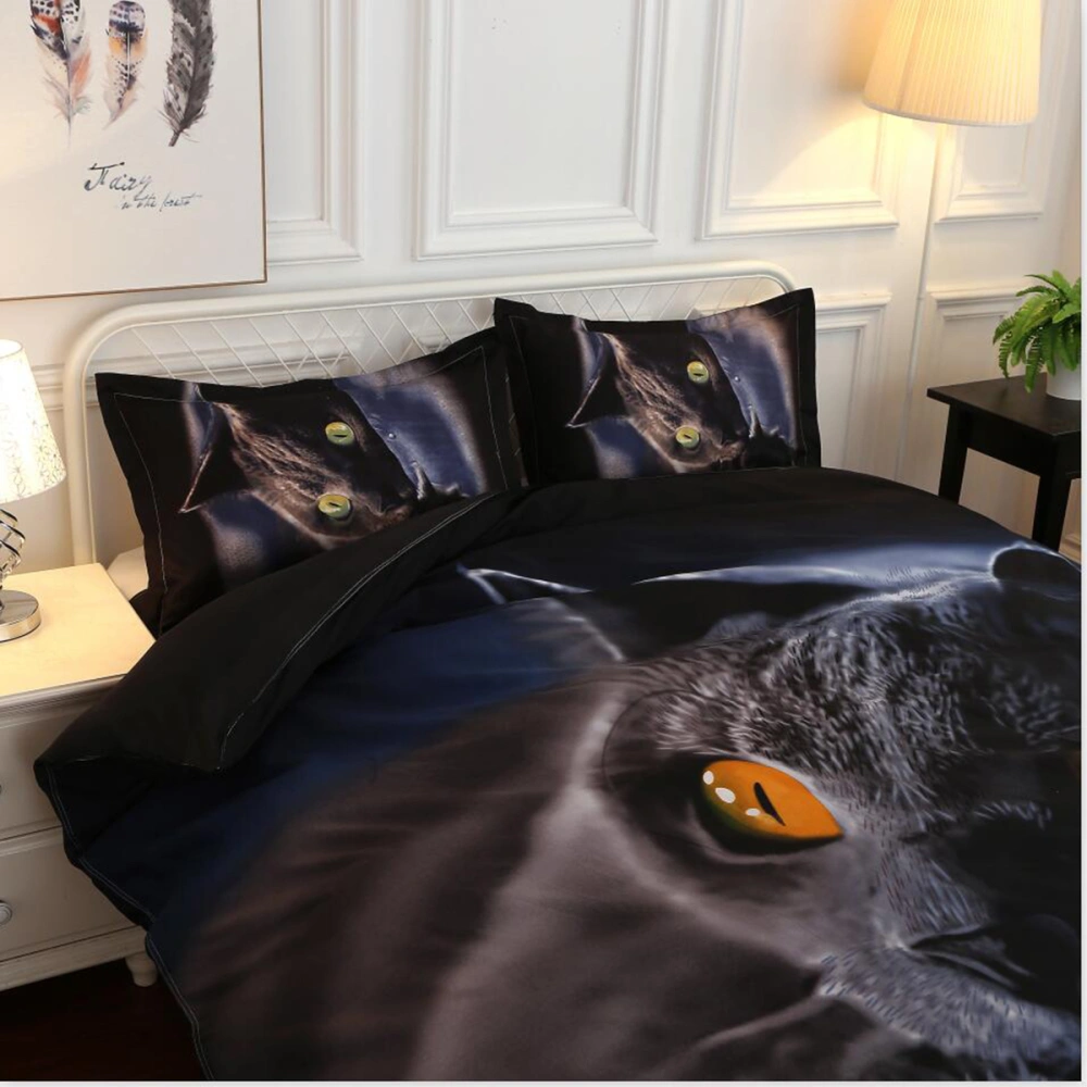 3D Digital Printing Animal Cat Pattern Quilt Pillowcase Set Bedding 4 In 1 Set