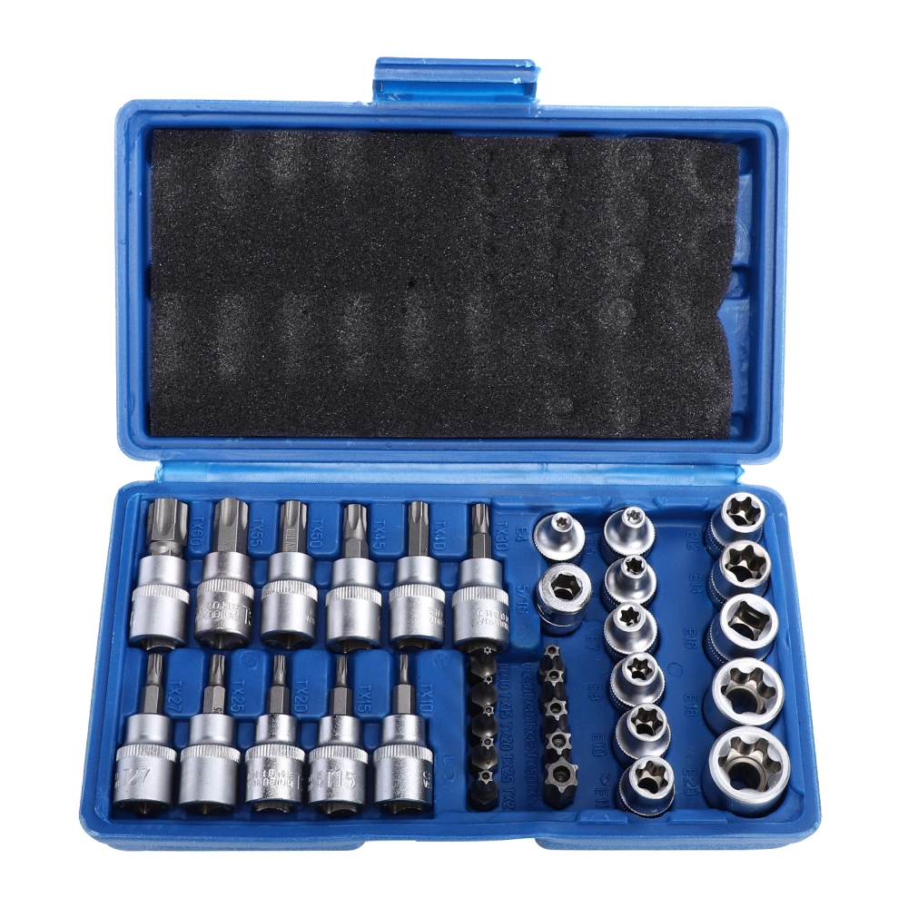 34pcs Male Female Torx Star Bit Socket E-Socket Set Handheld Tool Steel Socket