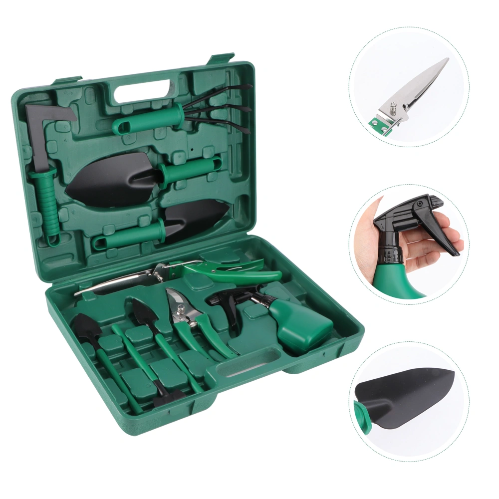 10 Pcs Garden Tools Set Case Garden Tool Kit with Anti-rust Shovel Scissor Harrow Water Sprayer and Case