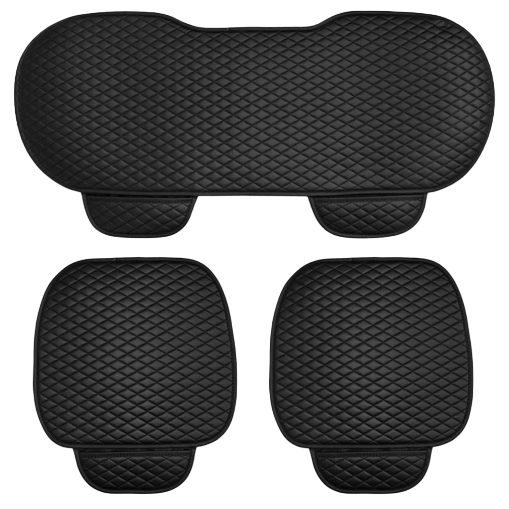 3 in 1 Universal Car Interior Seat Cushion Covers Pads Mats Breathable Antiskid Cotton Auto Seat Covers (Black)