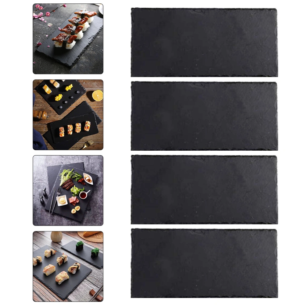 4pcs Creative Rectangle Sushi Dishes Decorative Sushi Plates Steak Plates (Black)