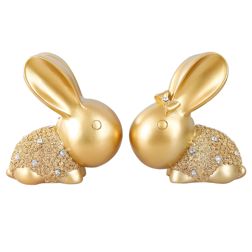 1 Pair of Couple Rabbit Models Rabbit Statue Adornment Cabinet Ornament (Golden)