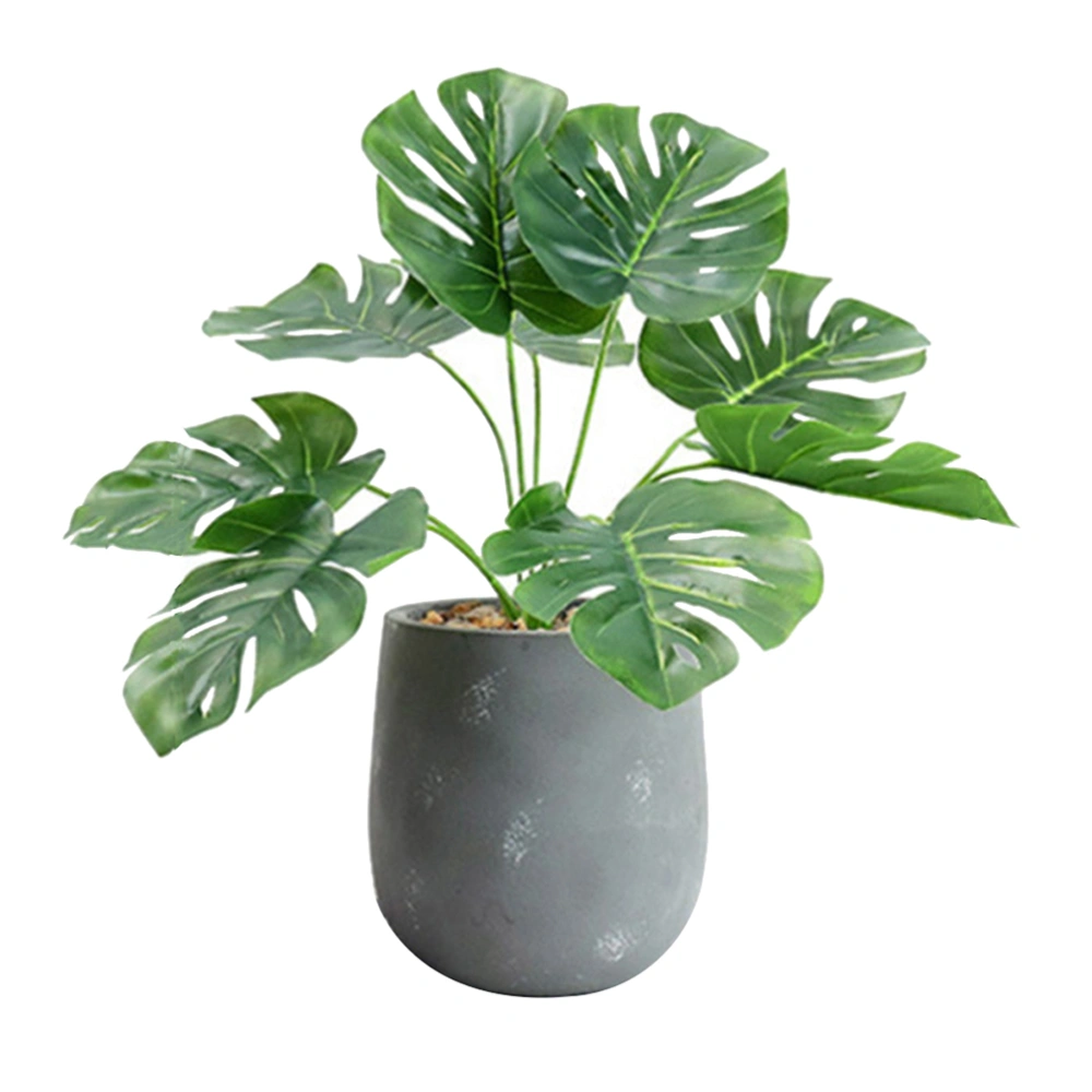 Artificial Monstera Leaves Plants with Cement Pot Decorative Silk Plant for Home Decor (Green)