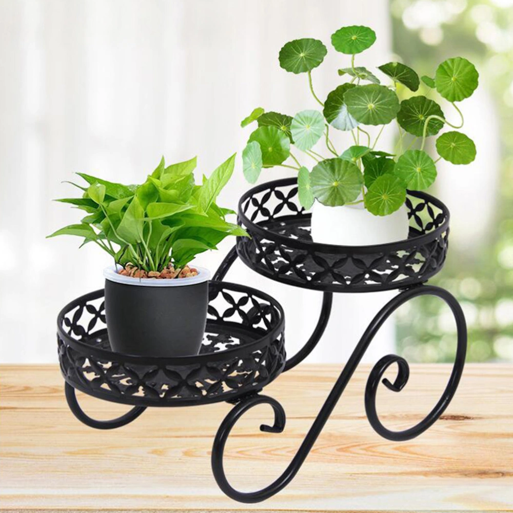 Iron Flower Stand High and Low Level Green Radish Meat Pot Rack Living Room Balcony Floor Plant Stand (Black)