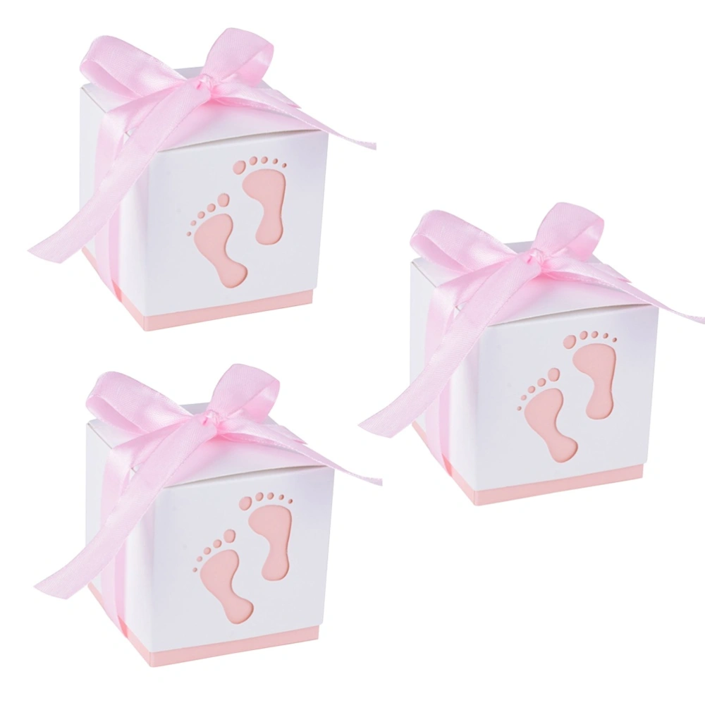 100 Pcs Hollowed Little Feet Candy Box Wedding Favor Boxes Chocolate Candy Wrappers Party Favors for Bridal Shower Wedding Party Birthday(Pink with Ribbon)