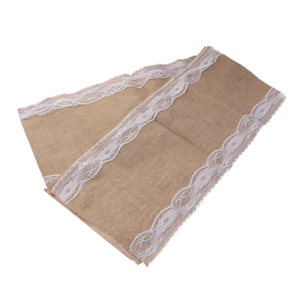 10pcs Vintage Lace Table Runner Yellow Linen Fabric Christmas Decoration Crafts Table Cover Party Wedding Decoration(Yellow Linen and White Lace)