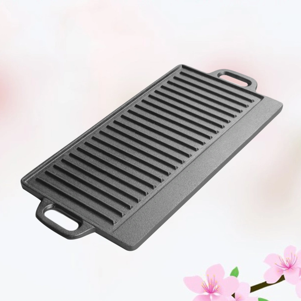 No Coating Double Sides Cast Iron Rectangular Baking Pan with Handles High Temperature Resistance Baking Plate Casserole Quiche Pie Baking Tool (As Shown)