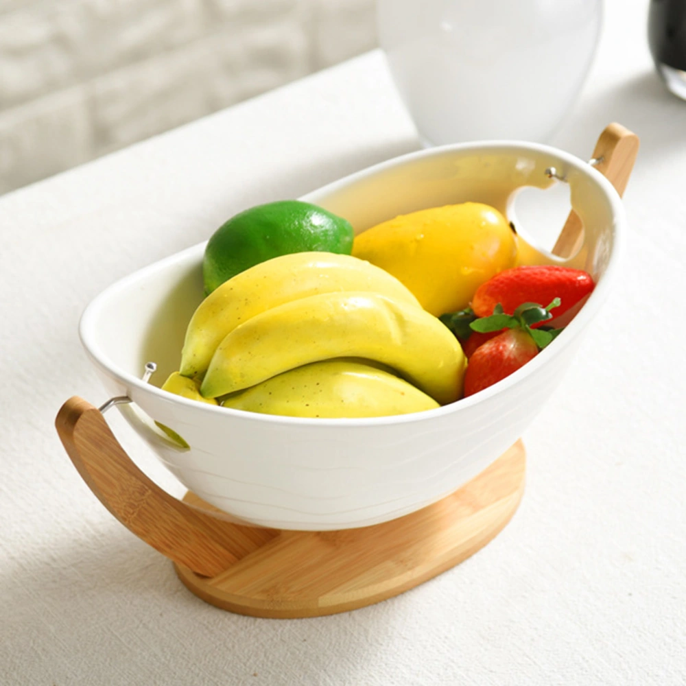 1PC Bamboo Base Fruit Basket Household Fruit Basket Stylish Leisure Bowl Multi-purpose Fruit Basket for Home Office Dining Room Use Size M White