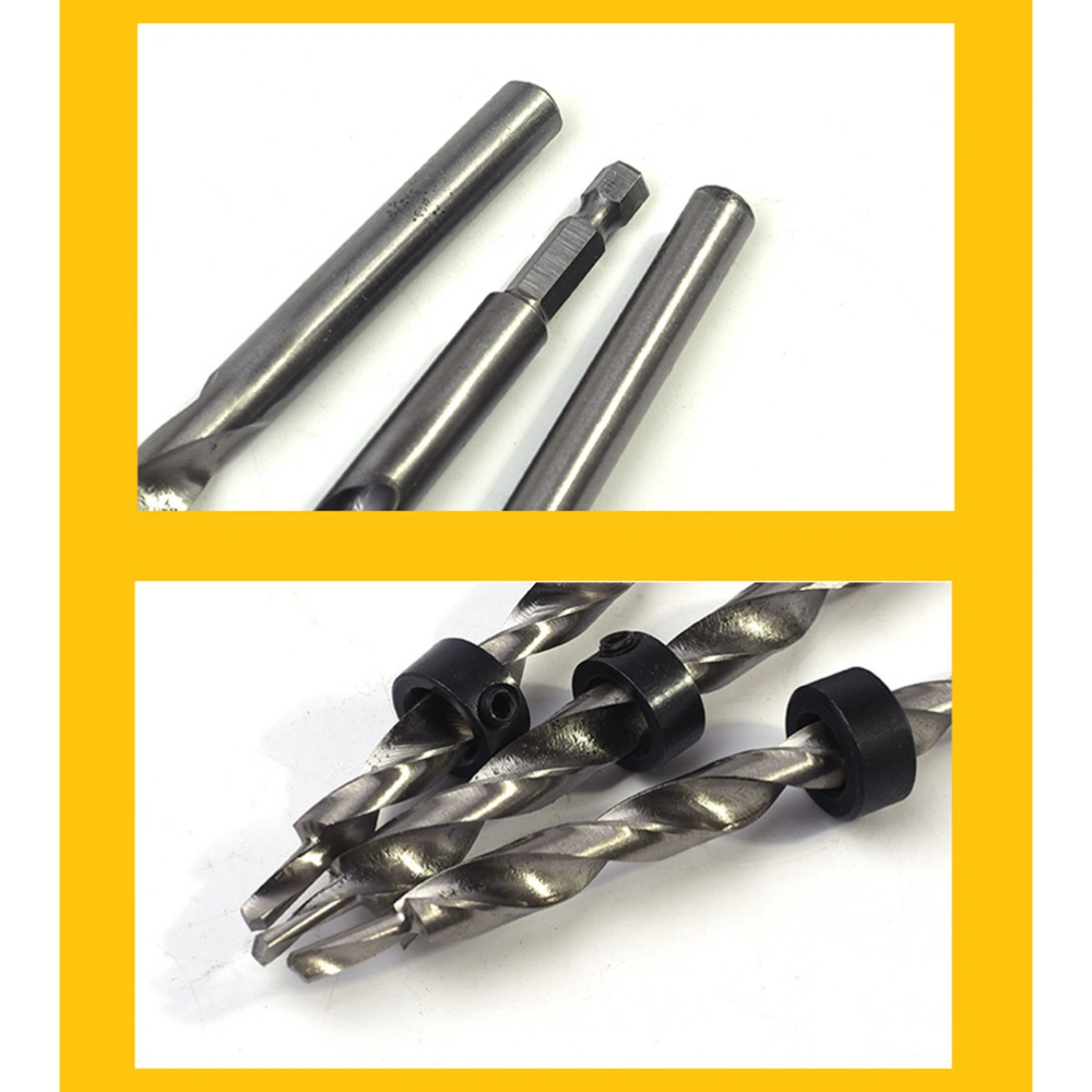 Countersink Drill Bit Set Hex Woodworking Hole Countersunk Head Drill Wood Hole Reamers Silver (9.5mm Round)