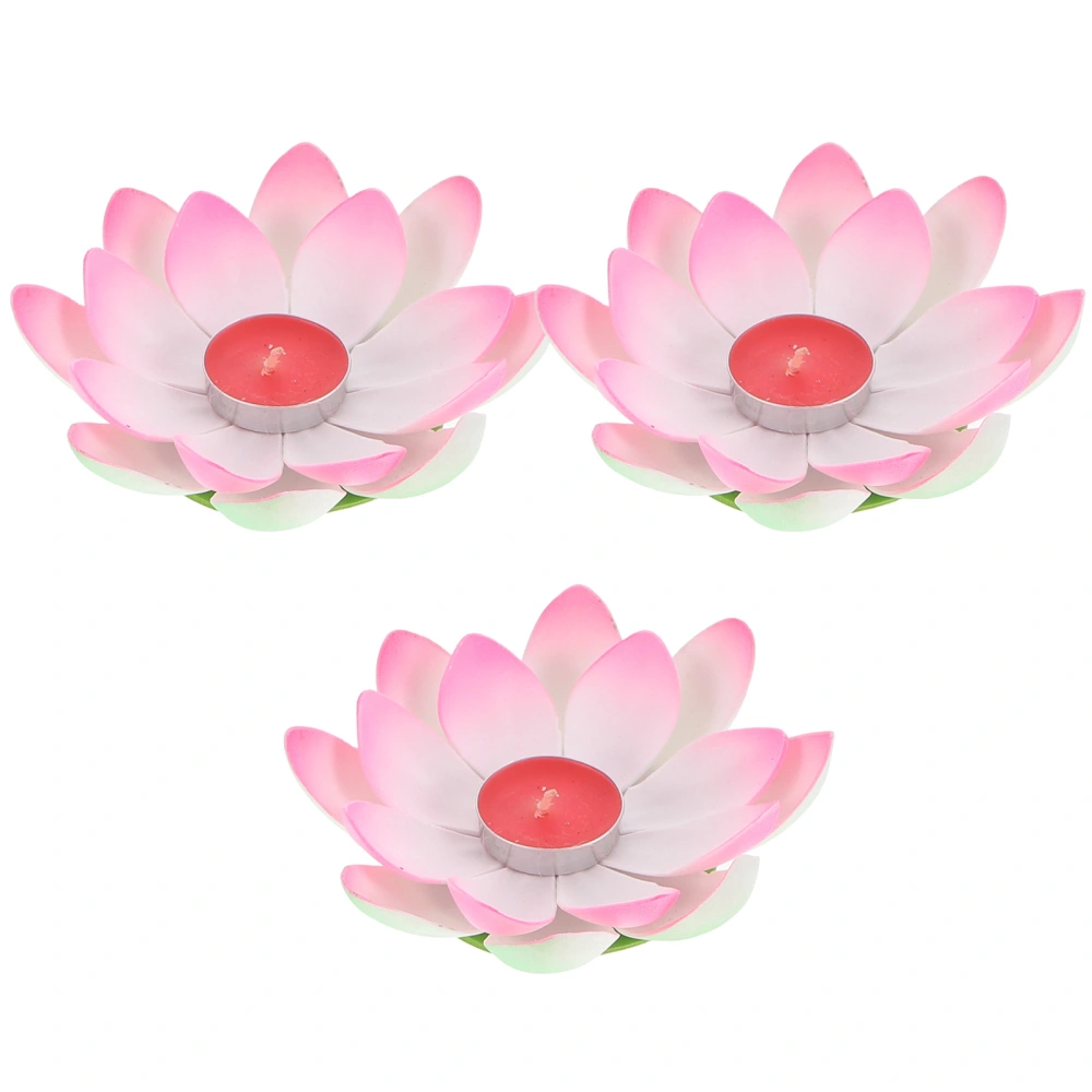 3pcs Chic Candle Light Double Layer Lotus Candle Light Blessing Wishing Lamp Decorative Candle Lamp for Festival (Pink)