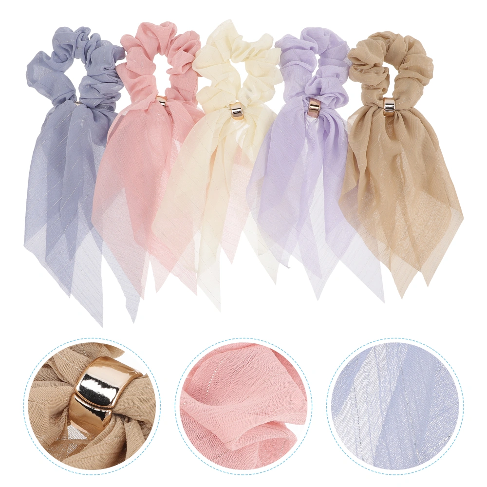 5pcs Ribbon Hair Scrunchies Ponytail Holders Hair Ties Hair Accessory for Women Girls