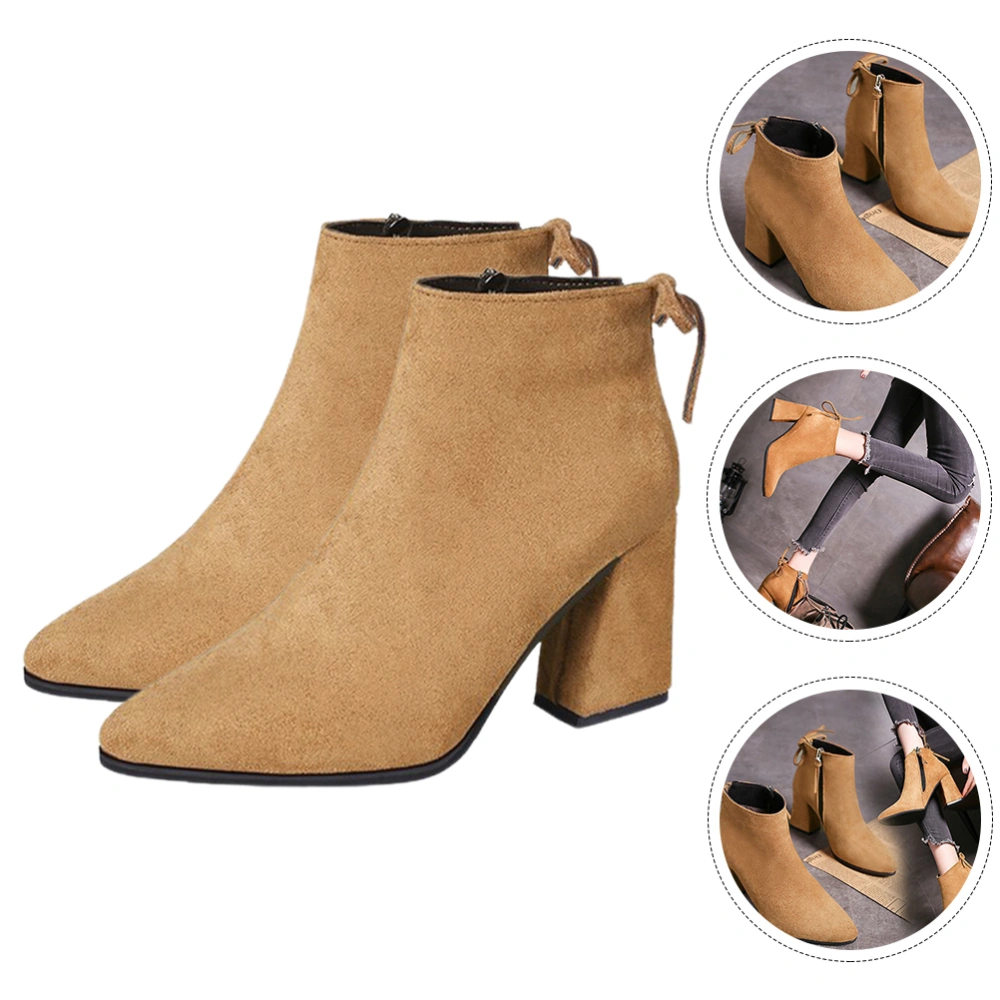 1 Pair Women Short Boots High-heeled Boots Chunky Heels Boots for Winter Wear