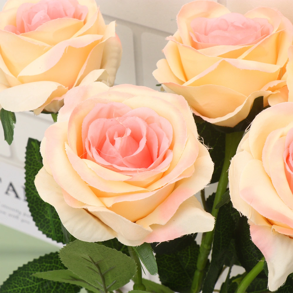 5pcs Artificial Roses Bouquet Simulation Roses Flowers Fashion Flower Arrangement Photography Props for Home Decoration Office Wedding Party Arrangements (Champagne)