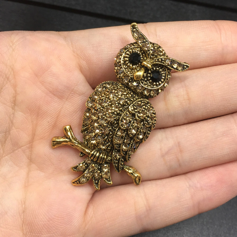 2PCS Brown Crystal Owl Brooch Pin Rhinestone Animal Design Breastpin Jewelry for Decoration Banquet Party