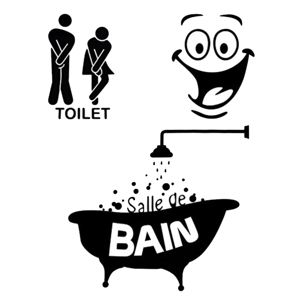 3 PCS Family Washroom Wall Sticker Decal Waterproof Removable Toilet Rest Room Sticker Shower Bathtub Sticker