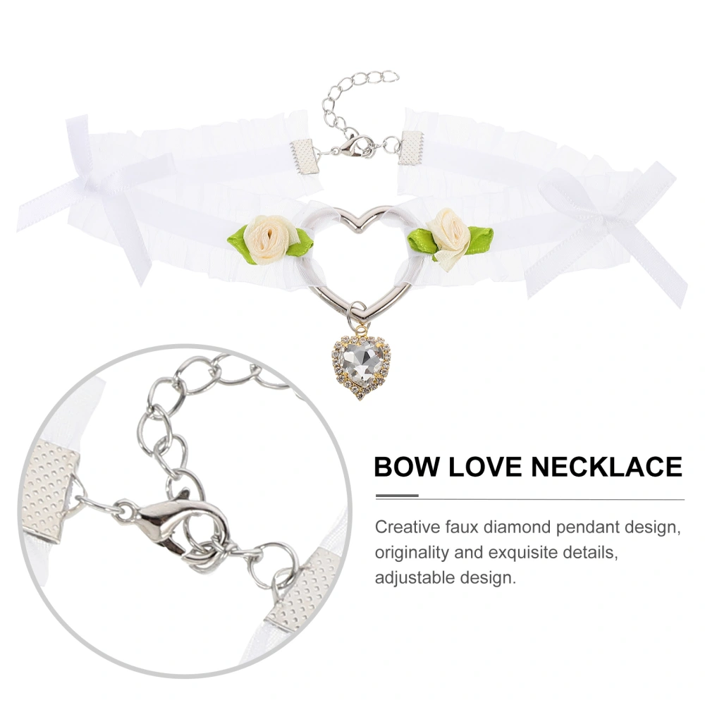 1pc Fake Diamond Necklace Bow Love Necklace Imitation Diamond Cloth Necklace