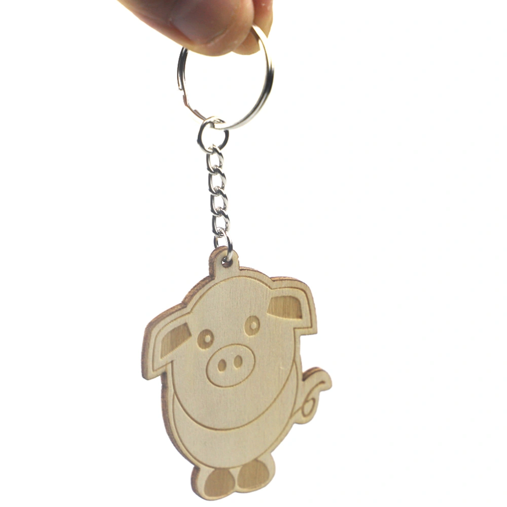 10pcs in Set Wooden Cartoon Keychain DIY Animal Pattern Pendant Decorative Keychain Children Small Gift (Pig Pattern)