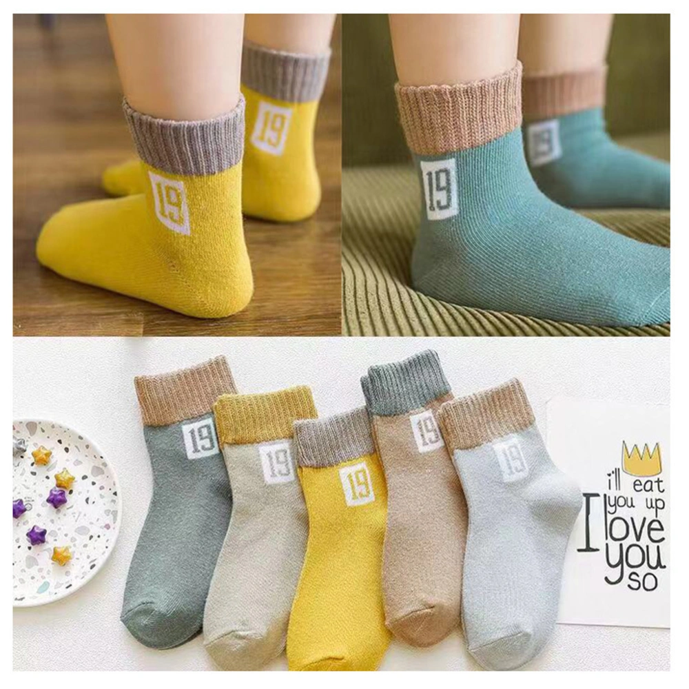 5 Pairs Children's Stockings Cotton Socks Mid-calf Length Socks Warm Keeping Footwear for Kids (Random Color, 7-12 Years Old)