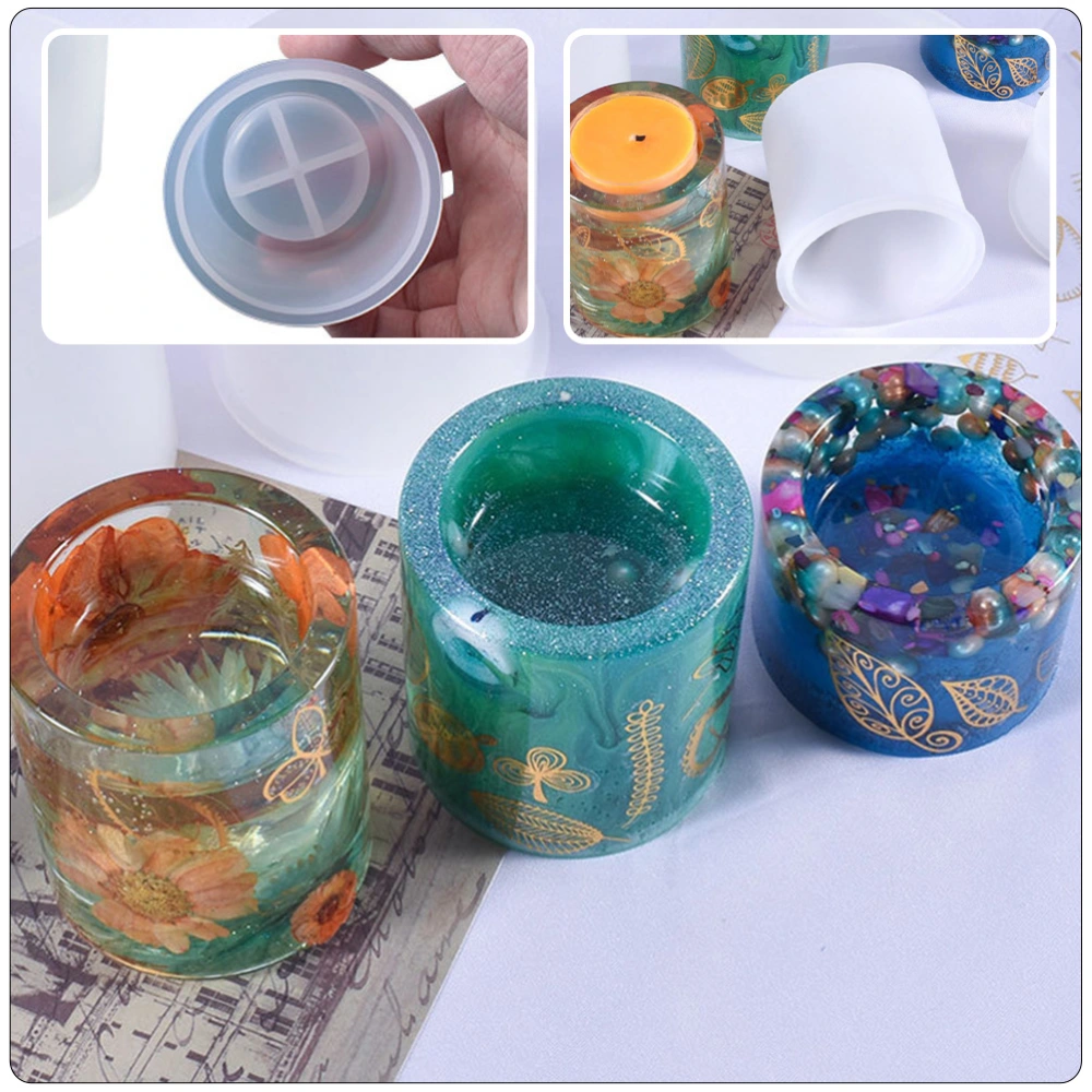 1set Tealight Candle Holder Molds Silicone Pillar Cylinder Candle Holder Resin Molds