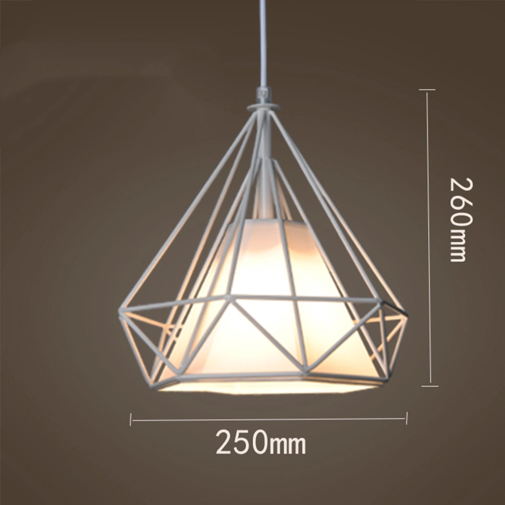 Iron Pendant Lamp Diamond Shape Ceiling Lamp Restaurant Decorative Pendant Light (White Frame White Cover)