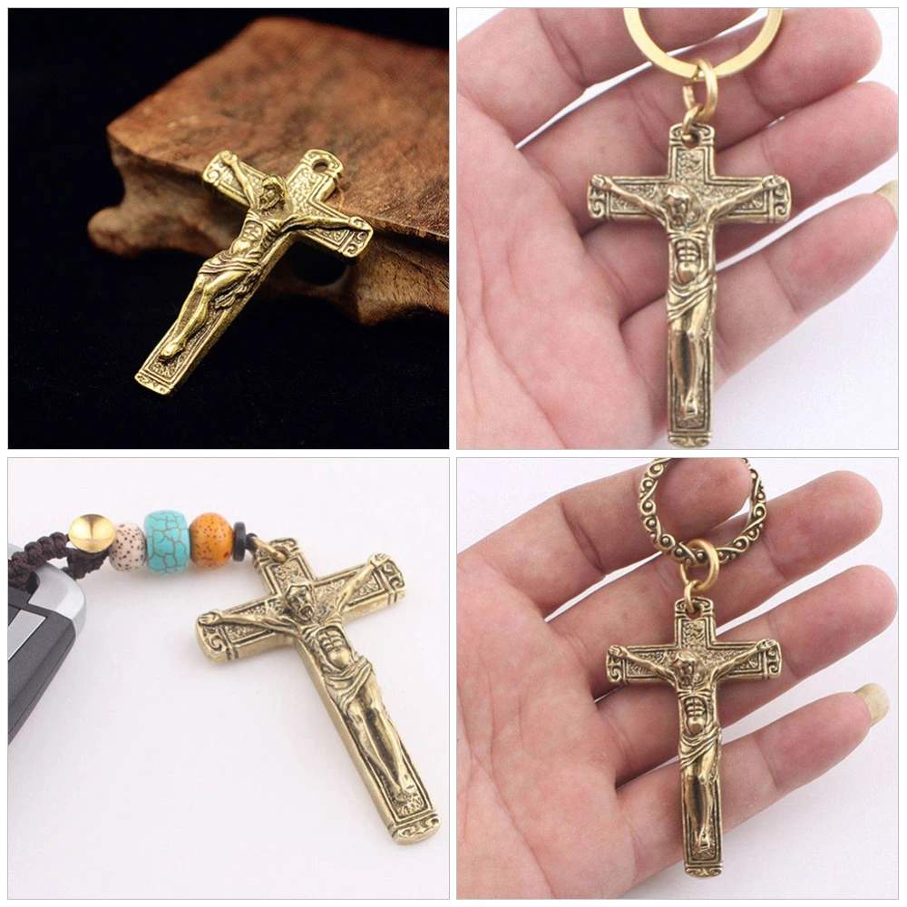 Retro Style Jesus Cross Shape Pendant Creative Key Chain Hanging Pendant