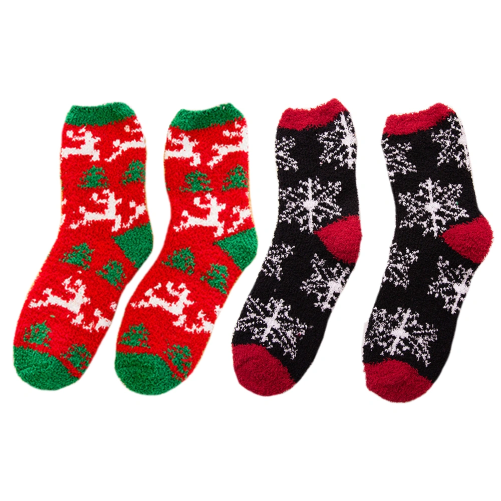 2 Pairs of Christmas Household Winter Fall Socks Thick Warm Coral Fleece Socks