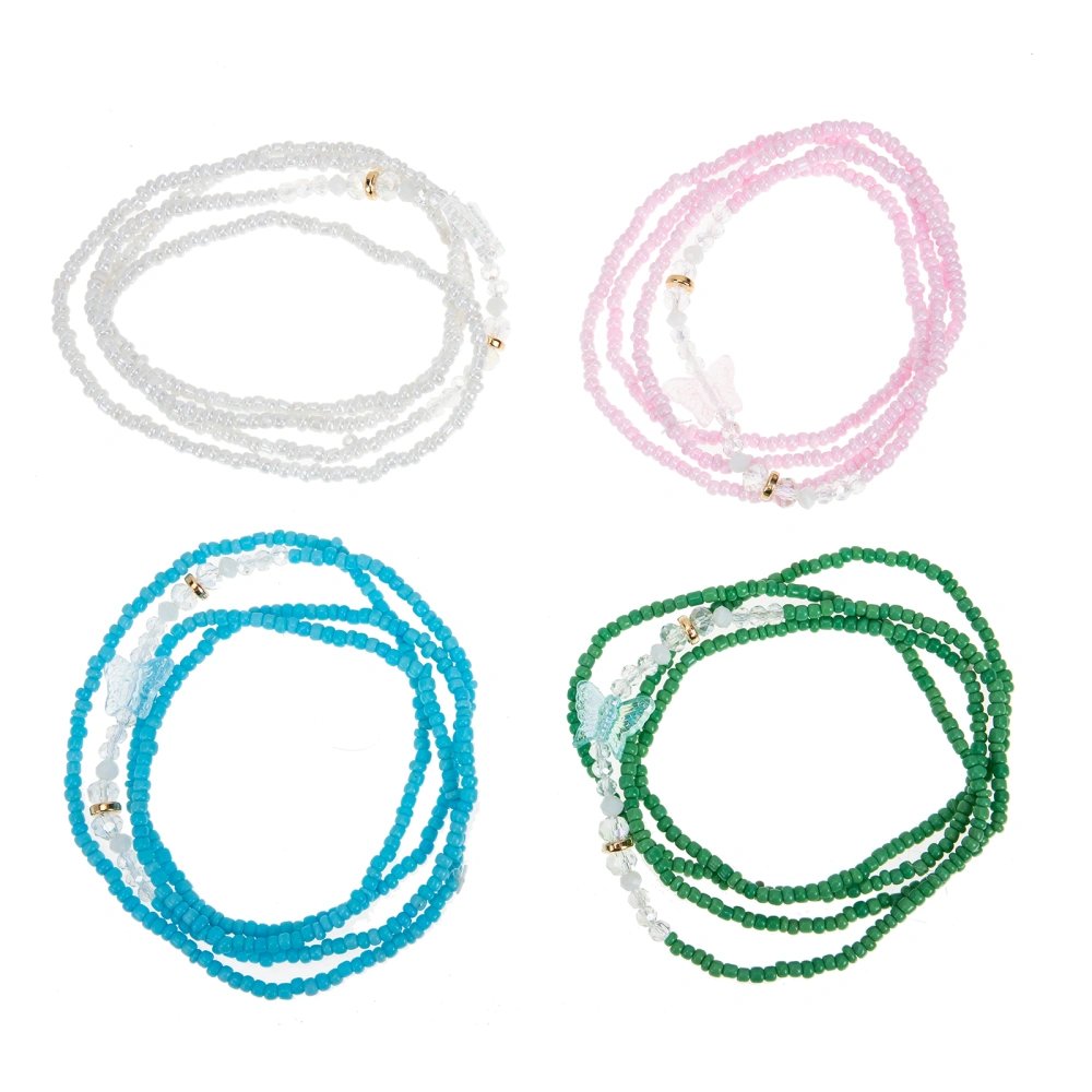 4pcs Colorful Beads Waist Chain Multi-layer Body Chain Women Costume Decor