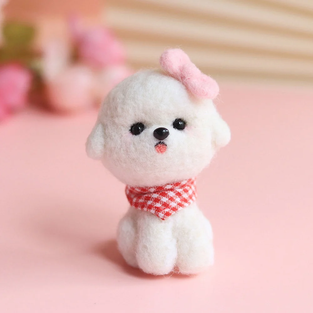 1 Set Handmad Wool Felt Bichon Frise Doll DIY Cartoon Dog Felting Wool Crafts