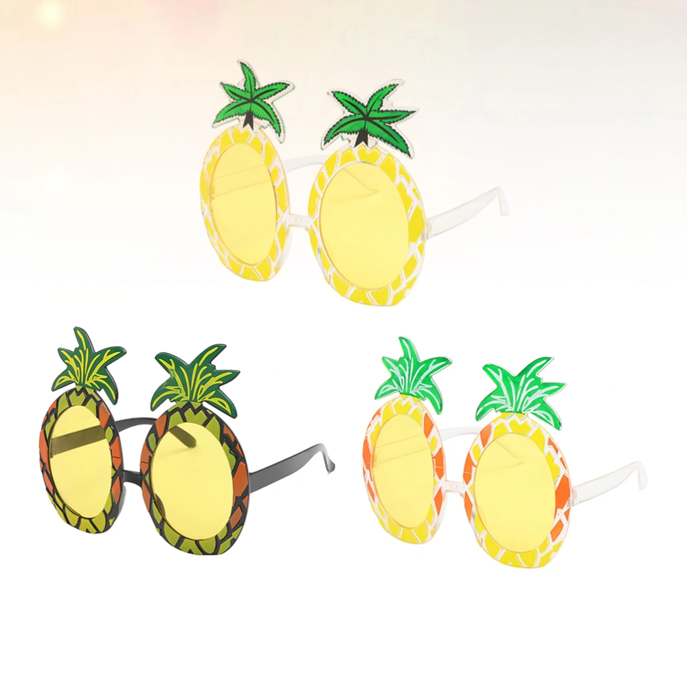 3pcs Hawaiian Glass Funny Creative Colorful Pineapple Decoration Glasses for Festival Carnival (Black Frame Yellow Lens, Red Yellow Frame Yellow Lens, Transparent Yellow Frame Yellow Lens)