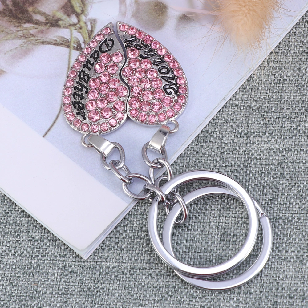 2pcs Mother and Daughter Heart Keychain Split Heart Keychain Mother's Day Gift (Pink)