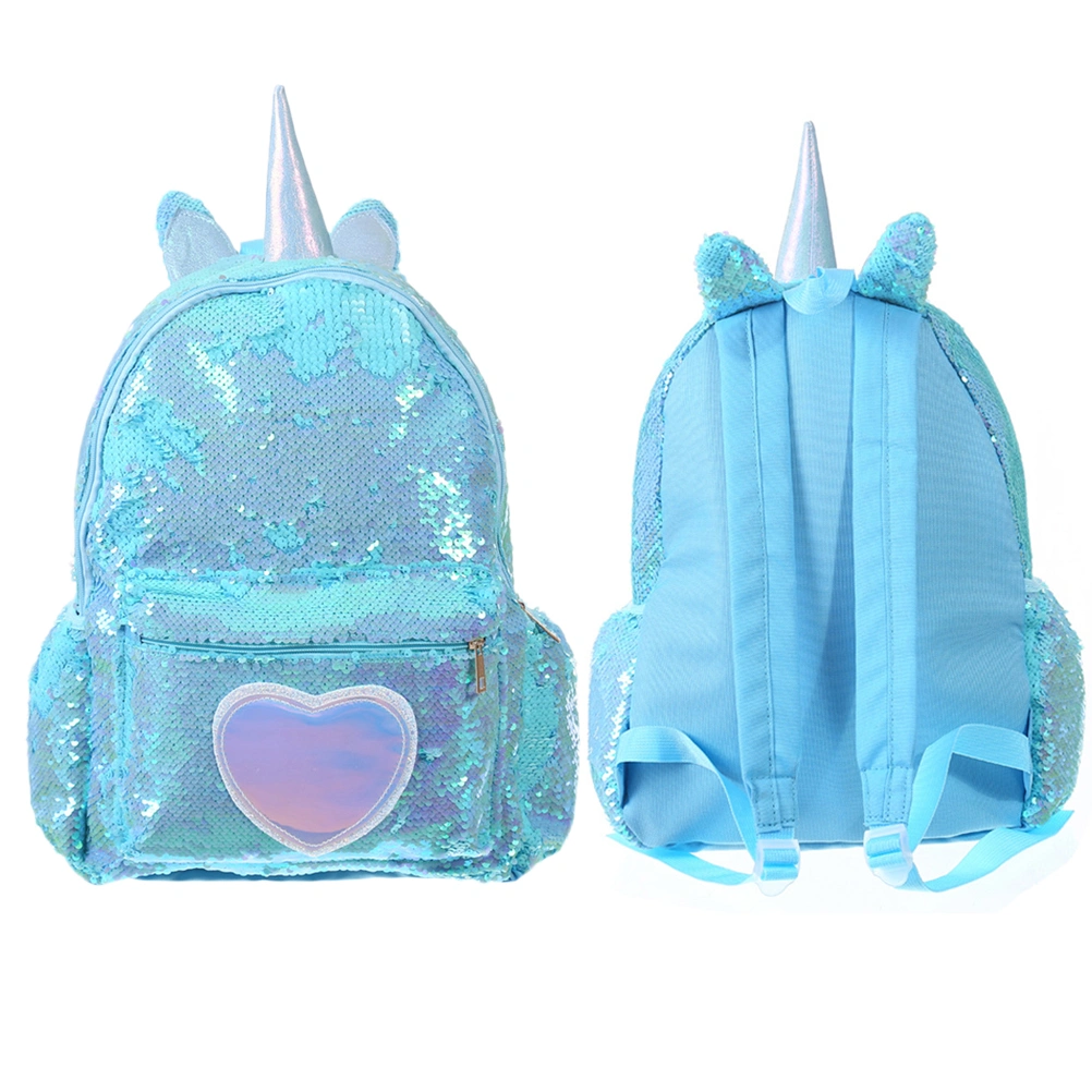 Sequin Backpack Cartoon Unicorn Schoolbag Large Capacity Backpack for Girls Women Student (Sky-blue)