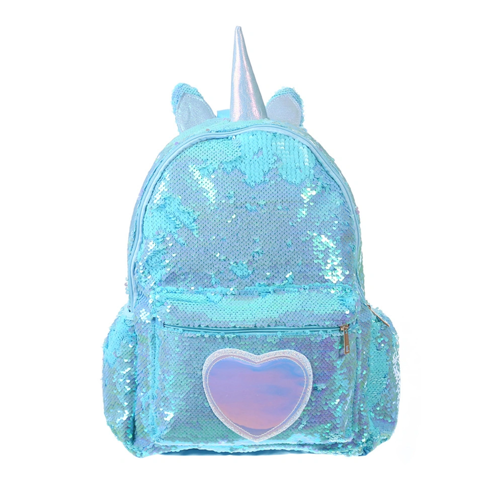 Sequin Backpack Cartoon Unicorn Schoolbag Large Capacity Backpack for Girls Women Student (Sky-blue)
