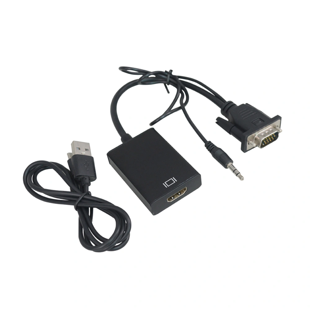 VGA To Cable Adapter Converter with Audio Cable 1080P Oxygen Free Copper for PC Laptop TV Projector HDTV (Black)