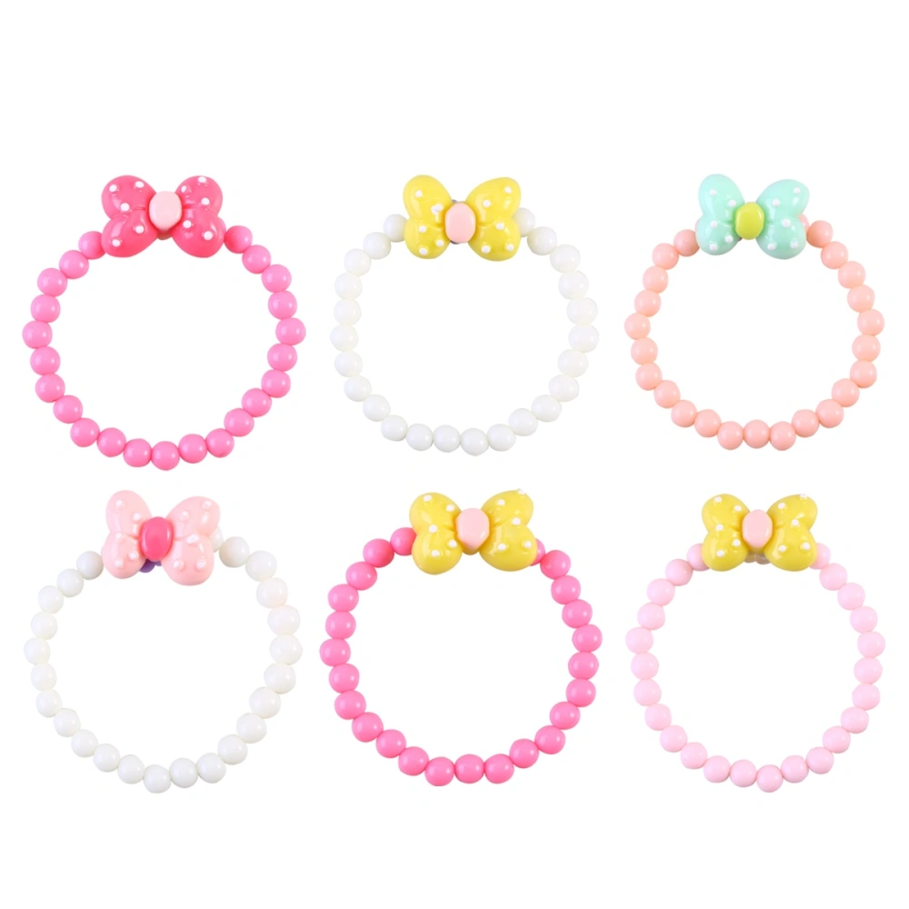 6 Pcs Candy Color Bracelet Bowknot Lovely Children Jewelry Set for Kids (Random Color)