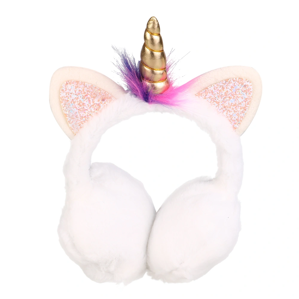 Cartoon Unicorn Design Earmuffs Plush Ear Warmer Winter Ear Covers Headwear for Girls Women (White)