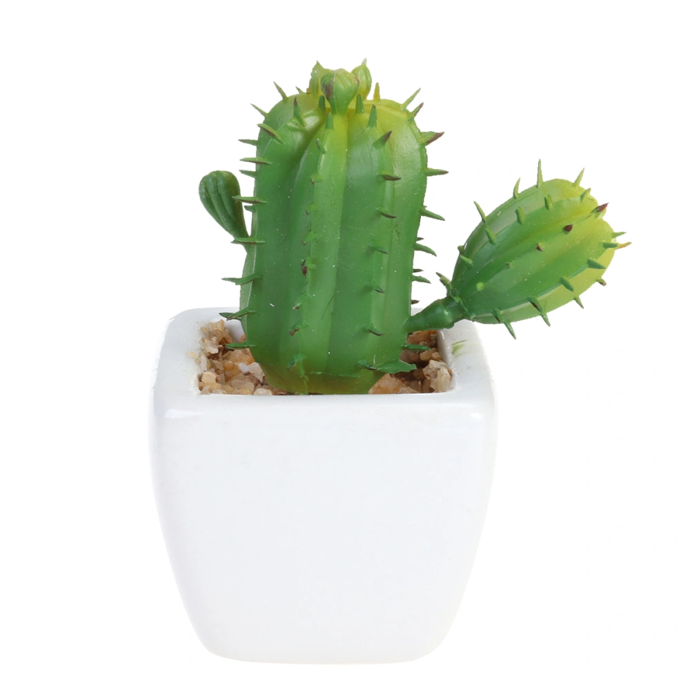 Cube Modern Potted Green Artificial Succulent Plants Mini Fake Flower Pot for Indoor Outdoor Decor (Cactus with Thorn)