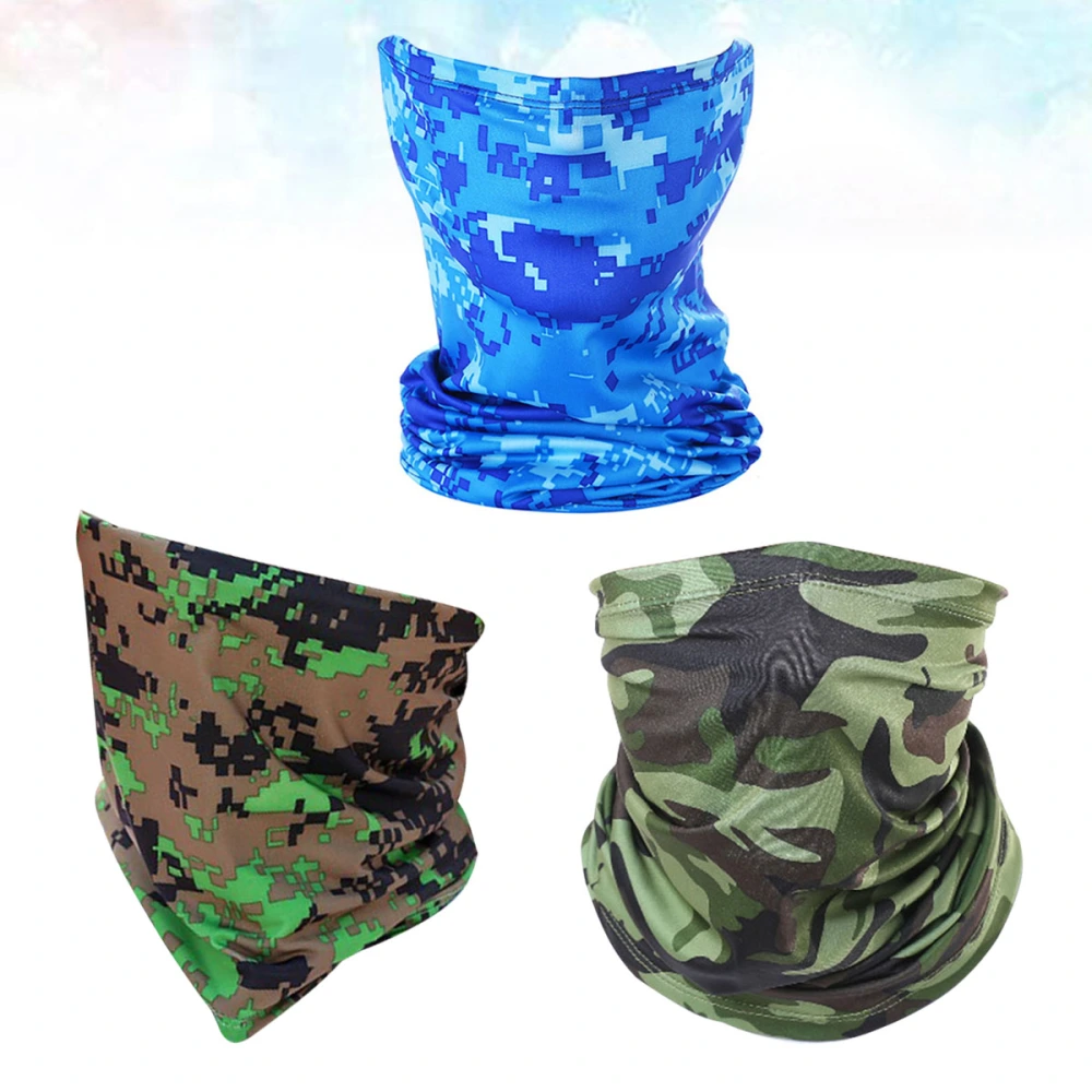 3pcs Outdoor Neckerchief Mask Cool Leopard Grain Printing Face Mask Breathable Facial Cover Neck Gaiter for Sports (Camouflage Blue, Camouflage Green, Camouflage Green)