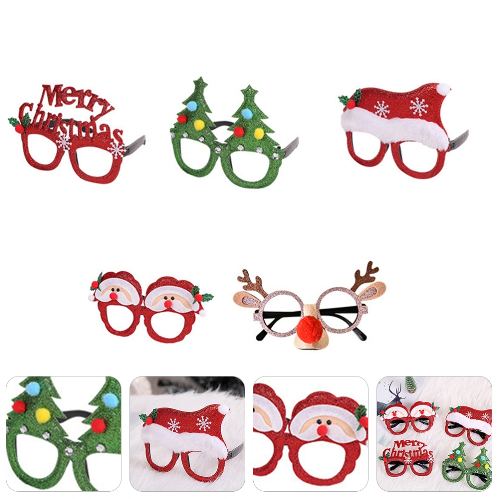 5 Pairs Glitter Glasses Frame Christmas Costume Eyeglasses Deer Horns Glasses