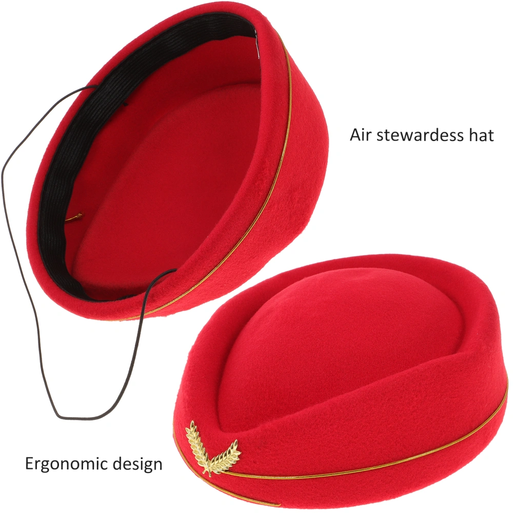 Women Air Stewardess Hat Woolen Flight Attendant Hat Stewardess for Costume Cosplay Musical Performance - Size M(Red)