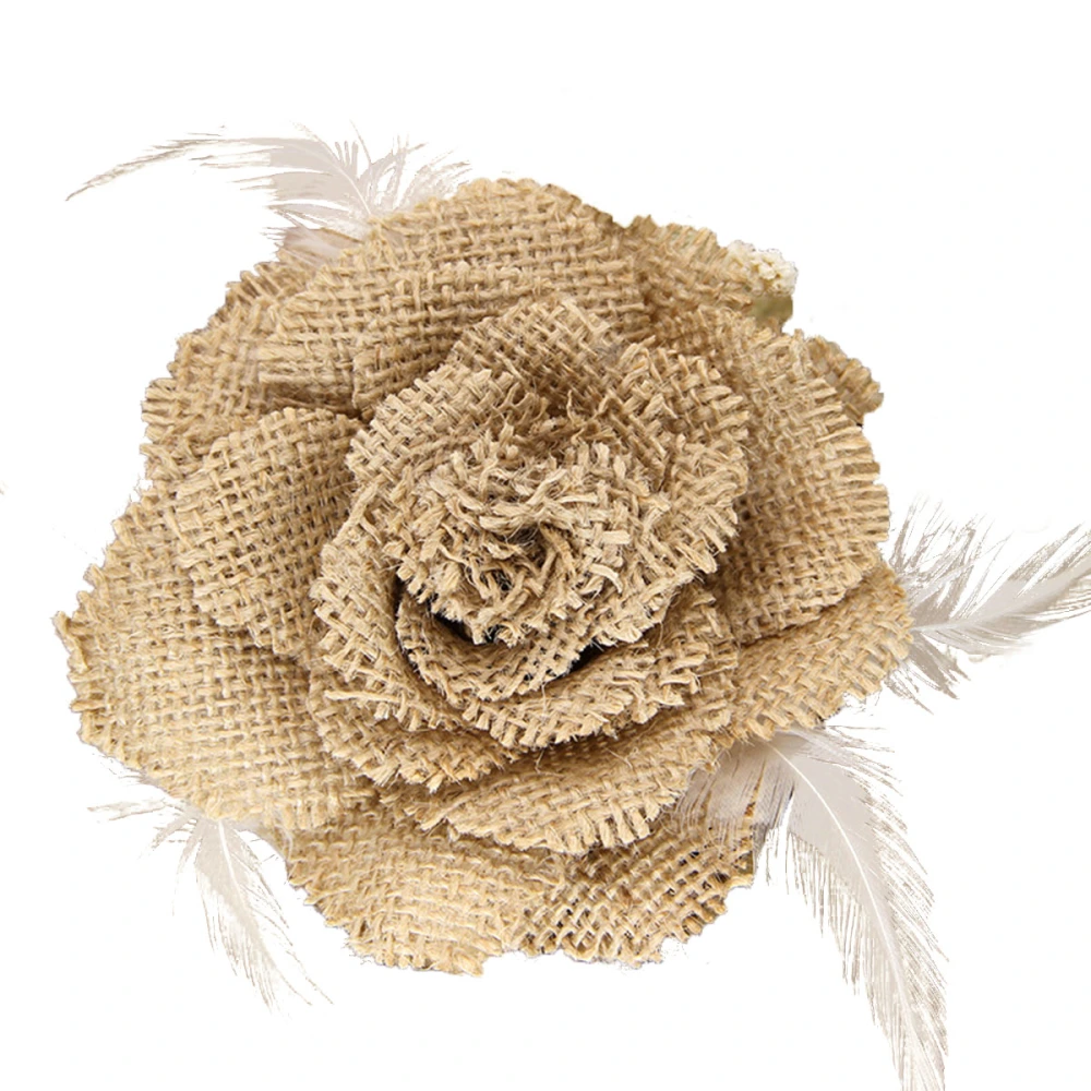 3pcs DIY Hessian Burlap Rose Flowers with Chicken  for Christmas Wedding Home Decoration