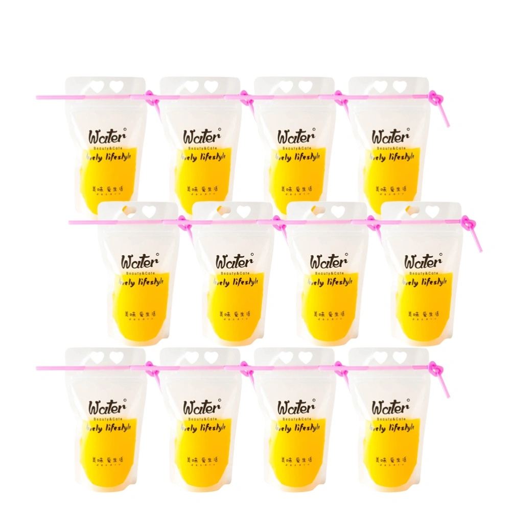 Disposable Juice Bag with Straw Portable Hot and Drink Bag Stand up Drink Pouches Bags Heavy Duty Drink Pouches (100pcs 500ml Juice Bag + 100pcs Straws Random Straws Color)