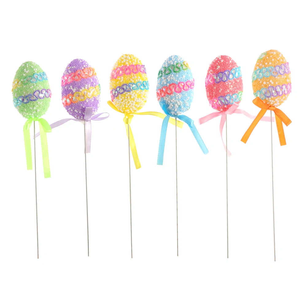 6pcs Colorful Easter Eggs Picks on Sticks for Holiday Home Party Decoration (Random Color)