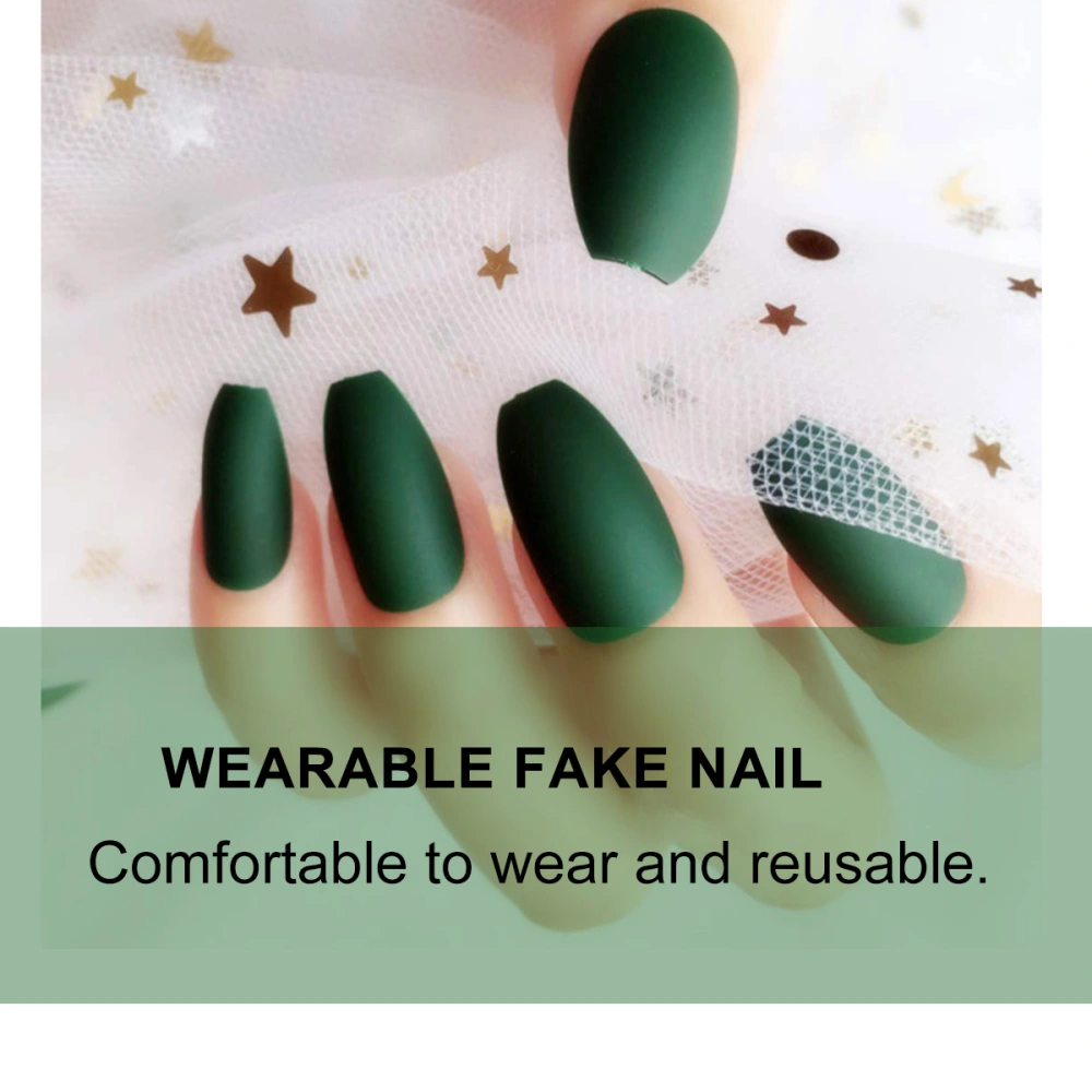 2 Sets/48pcs Attractive Color Fake Nails Matte False Nails Stickers Artificial Nail Tip Fingernails Body Adornment for Women Girls (Grass Green)